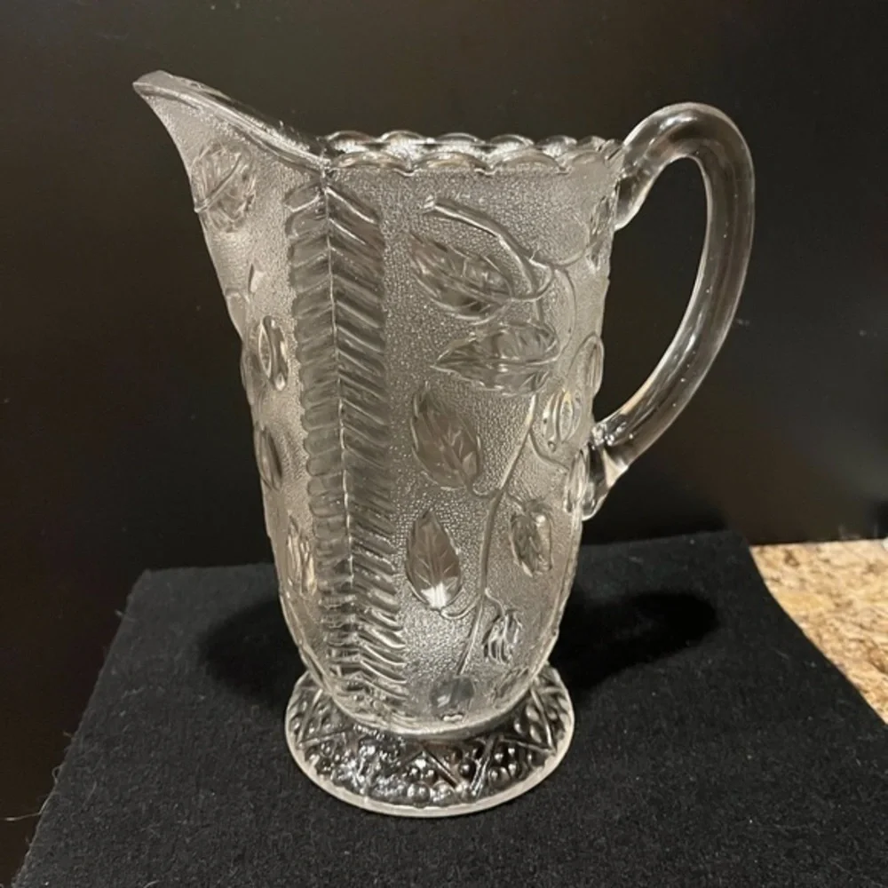 Vintage EAPG Stippled Cherry Glass Water Pitcher Early American Pressed Glass